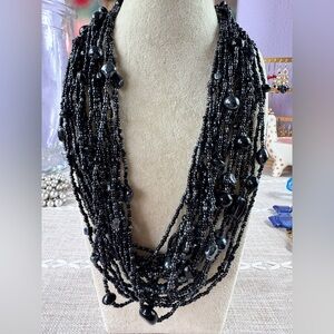 Elegant Black Glass Beaded Necklace